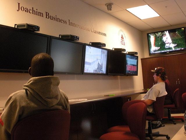 Freshman Roshawn McCutcheon and Jarrod Sawyer play games in the Innovation classroom. Photo by Andres Diaz.