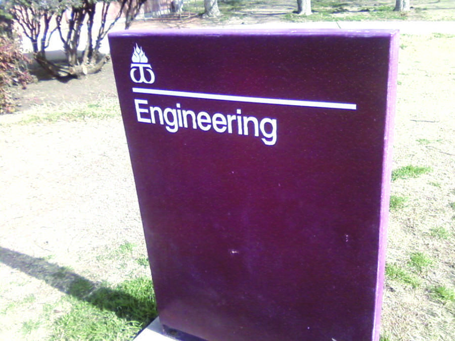 Engineering and Computer Science sign located at the entrance of the building. Photo by Jacob Cain.