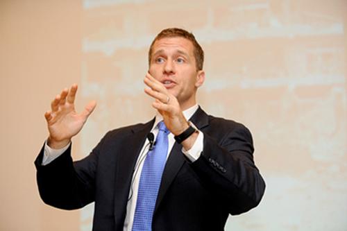 Eric Greitens spoke to WT freshmen about courage and compassion. Photo courtesy of Kati Ricks - Communications Associate for the Greitens Group.
