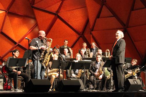 WT students perform with Jeff Coffin at the Amarillo Globe News Center for the Performing Arts. Photo by Juan Paiz.