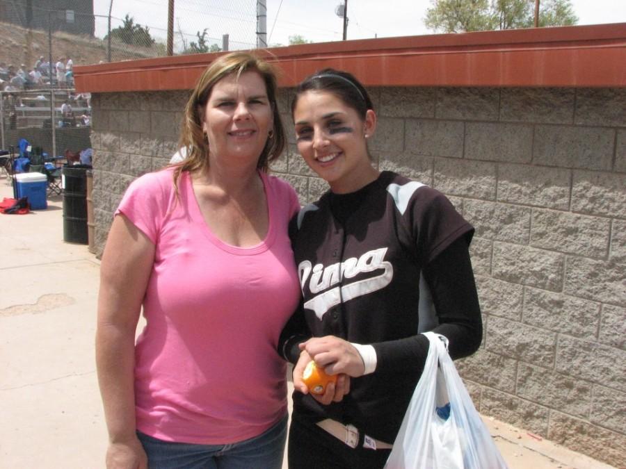 Mercedes Garcia (right) and her mother Marchelle (left) at one of Mercedes softball games at Pima College. Photo courtesy of Garcia family.
