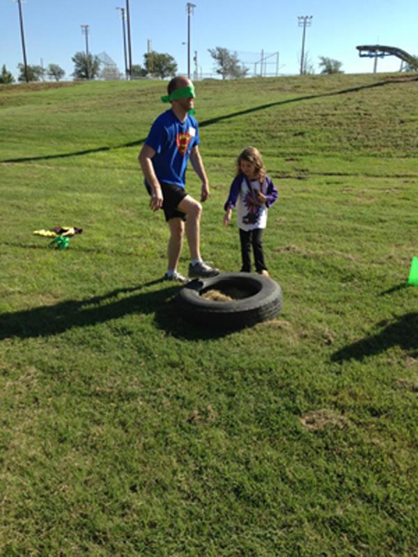 Klaehn and daughter navigate the 4th challenge.