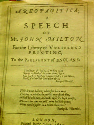 Areopagitica by John Milton is one work displayed.