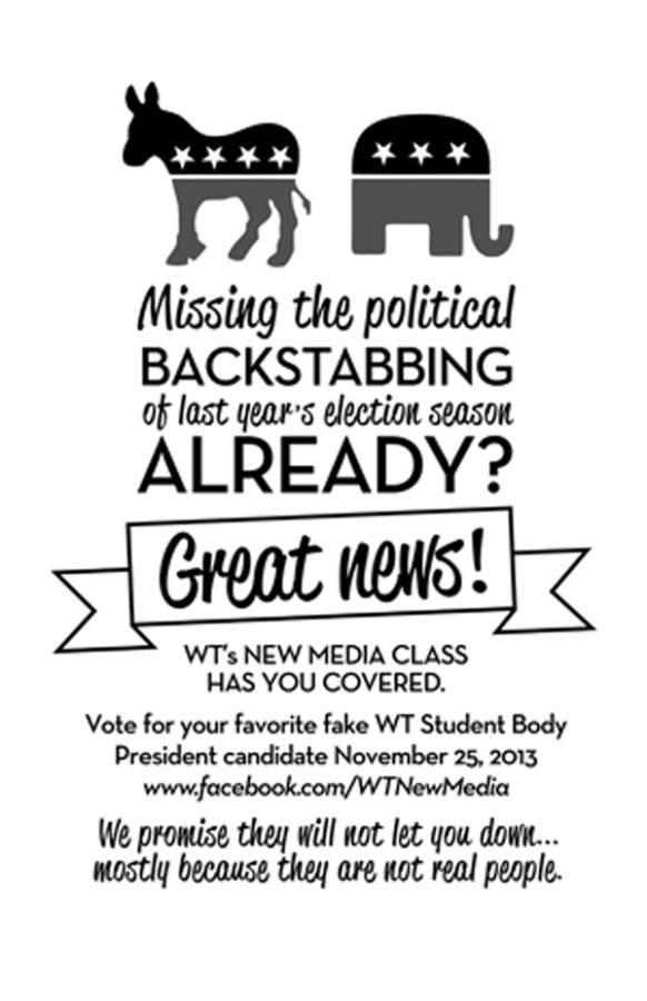 Flyer for the fake student body elections.