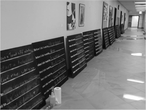 “Before I Die” boards set up in Mary Moody Northen Hall.