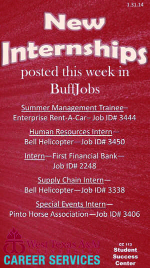 Internships are posted weekly in BuffJobs.