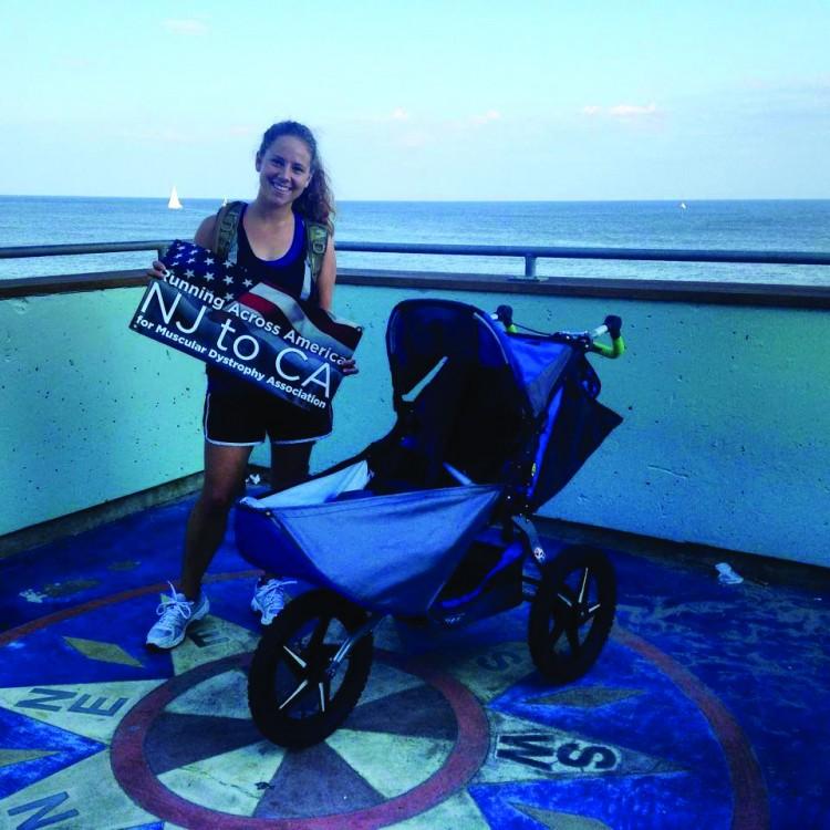 Photo courtesy of Shelby Schnatz
Schnatz poses with gear before running out of Atlantic City. 
