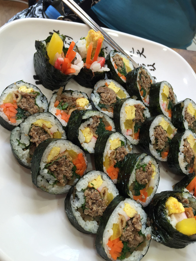 Beef kimbap is a popular dish in South Korea.