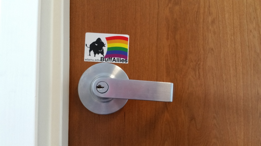 Some WT faculty and staff members display the Buff Allies sticker on their office doors.