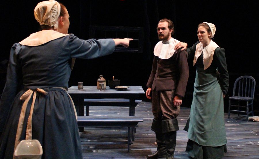 Mary Warren (Channing Taylor) tells John Proctor (Dakota Brown) that she saved his wife’s life, Elizabeth Proctor (Kaelee Eichorst), during the court.