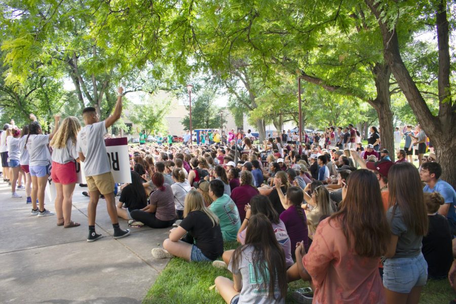 Buff Branding ceremony commences with spirit rally teaching the incoming freshmen the basics of being an active Buff. Aug. 23, 2019.