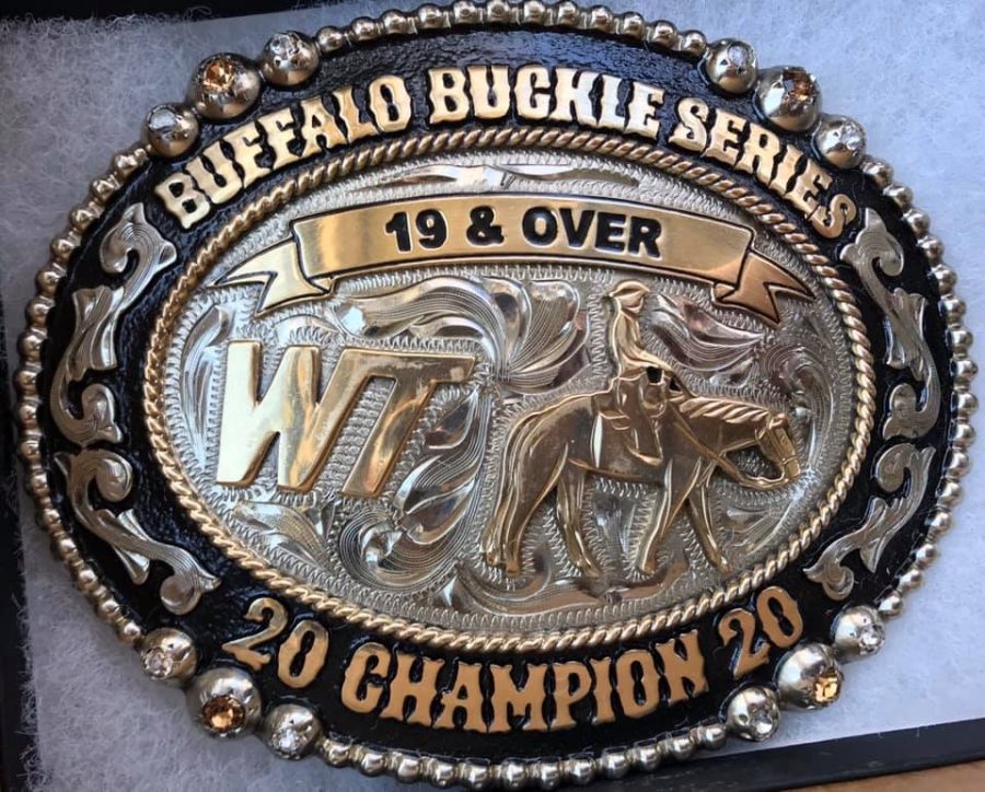 Courtesy WTAMU Buffalo Buckle Series Facebook Page/The buckle that will be awarded to the high point rider for the 19 & Over division.