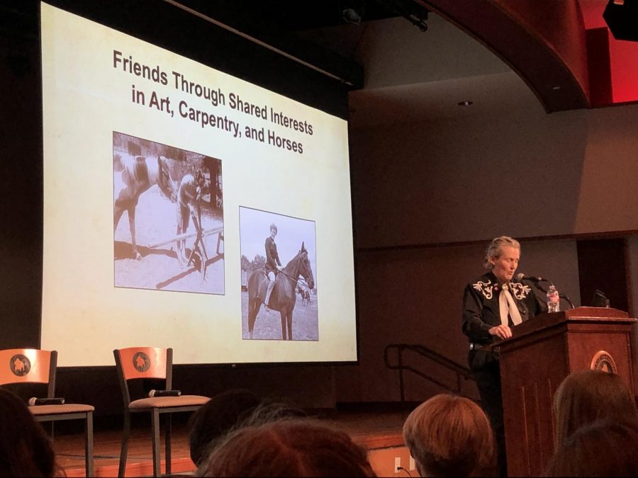Dr. Temple Grandin during her lecture on Tuesday/Photo by Olivia Spiezio, reporter