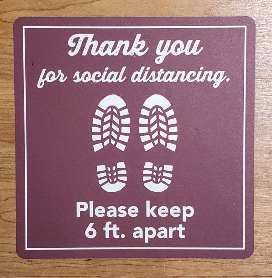 Floor stickers are one of the various ways the WTAMU is encouraging social distancing on campus.