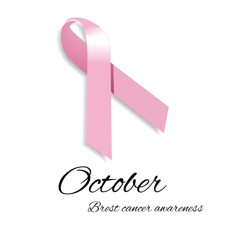 A pink ribbon with the inscription of October as the month for breast cancer awareness