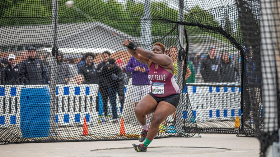 Swoopes taking a hammer throw shot at the NCAA nationals on May 27, 2021 in Allendale, Mich. 