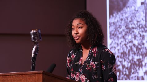 Aurora Garcia-Comer of the Black Student Union speaks at the 2021 celebration of Martin Luther King Jr. Day at West Texas A&M University. Photo provided by WT Communication and Marketing