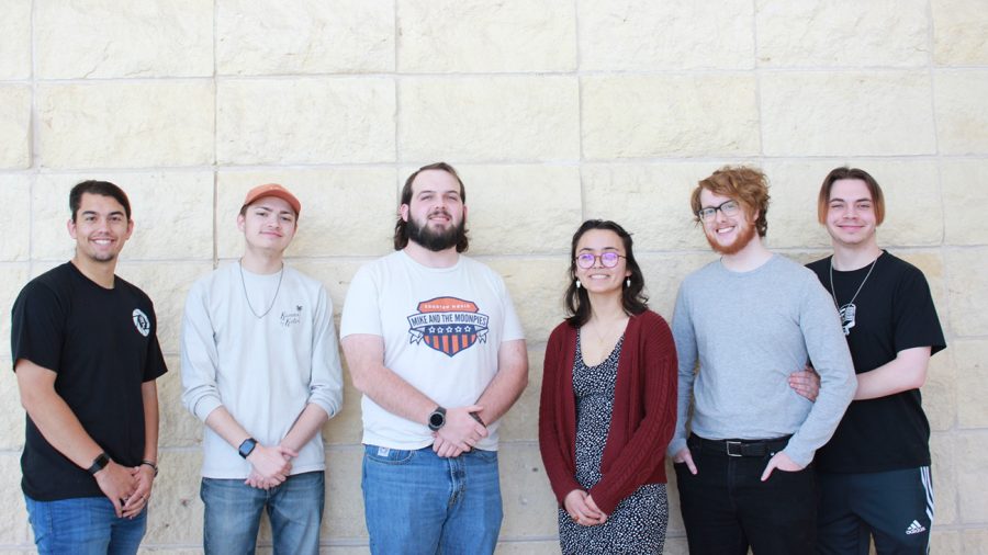 Digital communication and media majors Jordan Conde, from left, Carson Bradley, Isaiah Tanner, Sophia Britto, Dylan Green and Jacob Toon are among the West Texas A&M University students who have earned a spot on the finalist list for the 80th Annual National Undergraduate Student Electronic Media Competition. Photo provided by WT Communication and Marketing