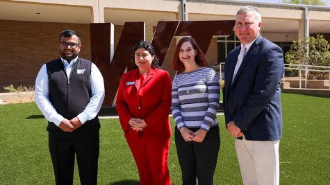 Faculty award winners include, from left, Dr. Joshua Partheepan, Dr. Leslie Ramos Salazar, Dr. Maxine De Butte and Dr. John Richeson. Photo provided by WT Communication and Marketing