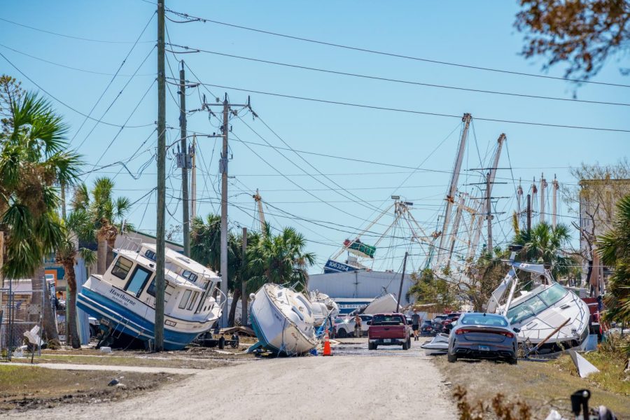 Fort Myers, FL, USA - October 1, 2022: Fort Myers FL scene after Hurricane Ian storm surge with 6 foot floods.