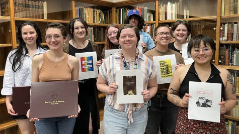 Gender studies program students honored at a year-end reception include, front from left, Marin Bullock, K. Klein and Michelle Truong; second row from left, Brinn Reeves, Laur Stovall, Audrey Pleming, Riley Hawk and Emma Wilcox; and back, John Flatt. Not pictured is Kai Jenkins.

 