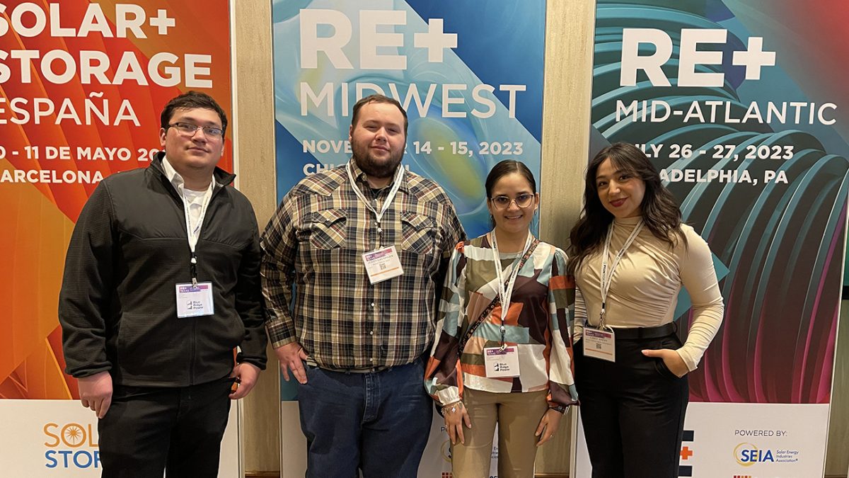 West Texas A&M University engineering students Noel S. Perez, from left, Justin L. Greninger, Magali Medina and Lizet Anett ranked third in the national Solar Cup competition.