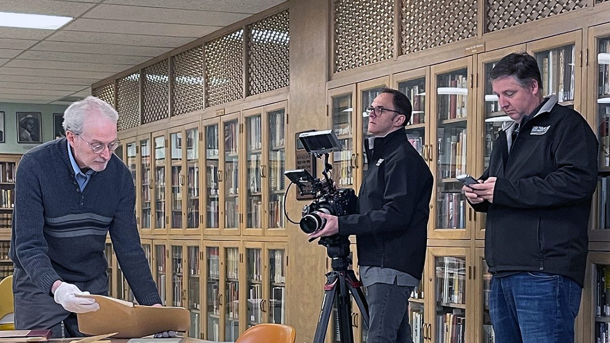 Warren Stricker, director of Panhandle-Plains Historical Museum's Research Center, is filmed for a segment on Georgia O'Keeffe's time at West Texas A&M University for "Around Texas with Chancellor John Sharp." The episode airs at 11 p.m. Sunday on Panhandle PBS.