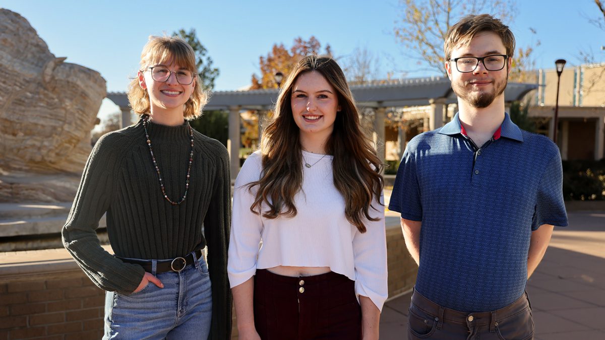 West Texas A&M University seniors Ashlyn Henslee, from left, Madison Harmon and Logan Pinter will be recognized at a Nov. 30 reception for graduating seniors from the Attebury Honors Program.