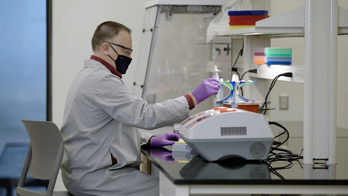 Dr. Paul Morley, VERO’s director of food animal research, works in his lab on the campus of West Texas A&M University.