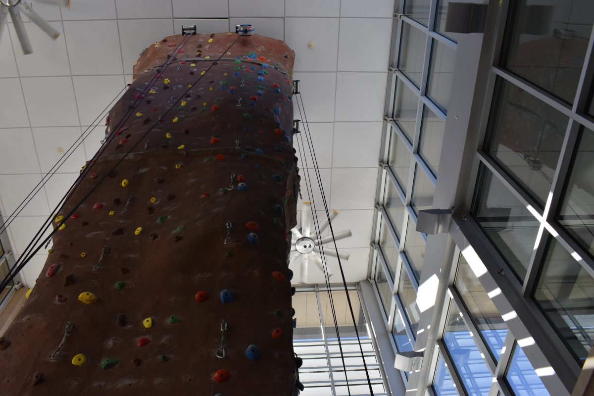 The+VHAC+rock+climbing+tower+is+40+feet+tall+and+has+paths+for+both+amateurs+and+experts.