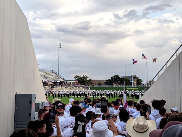 West Texas A&M University Students prepare to rush onto the field of Bain-Schaefer Stadium during the third annual "Stampede" on Saturday, Sept. 16, 2024.