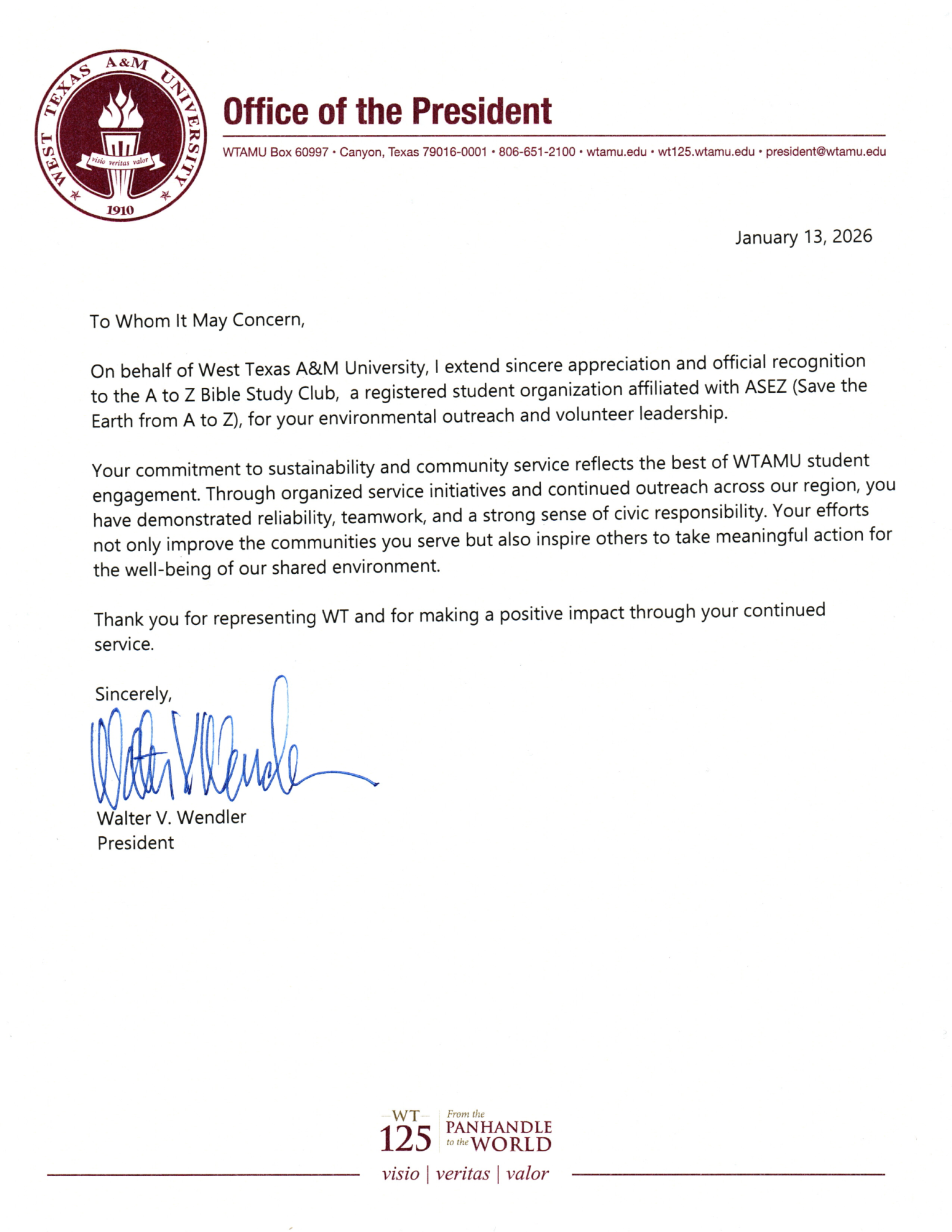A to Z Bible Study Club earns official recognition at West Texas A&M University